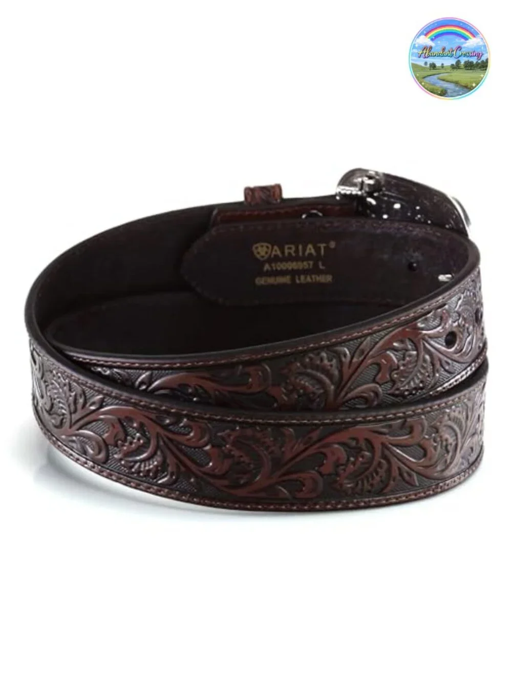 Genuine Leather Western Belt with Ornate Rhinestone Buckle